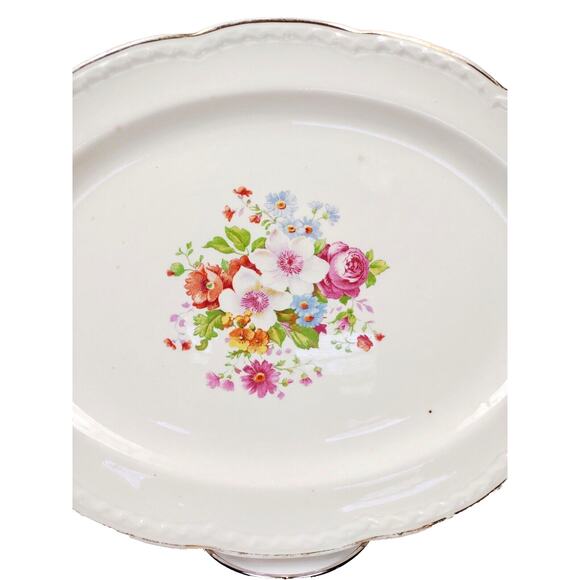 VTG Crooksville Oval Serving Plate Platter Embossed Gold Trim Floral Rose 13.5” - Picture 2 of 8